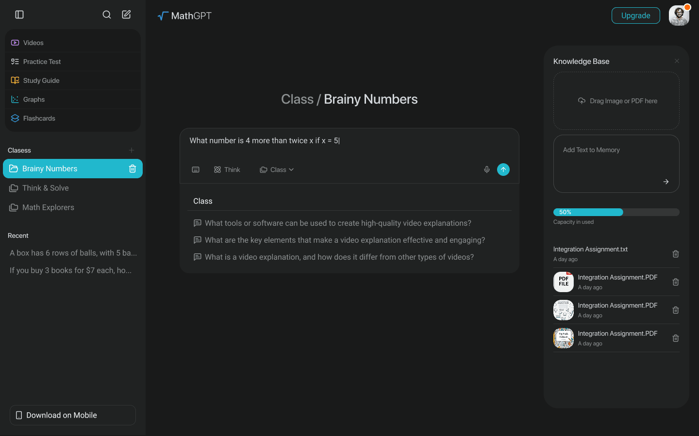 MathGPT class organization experience