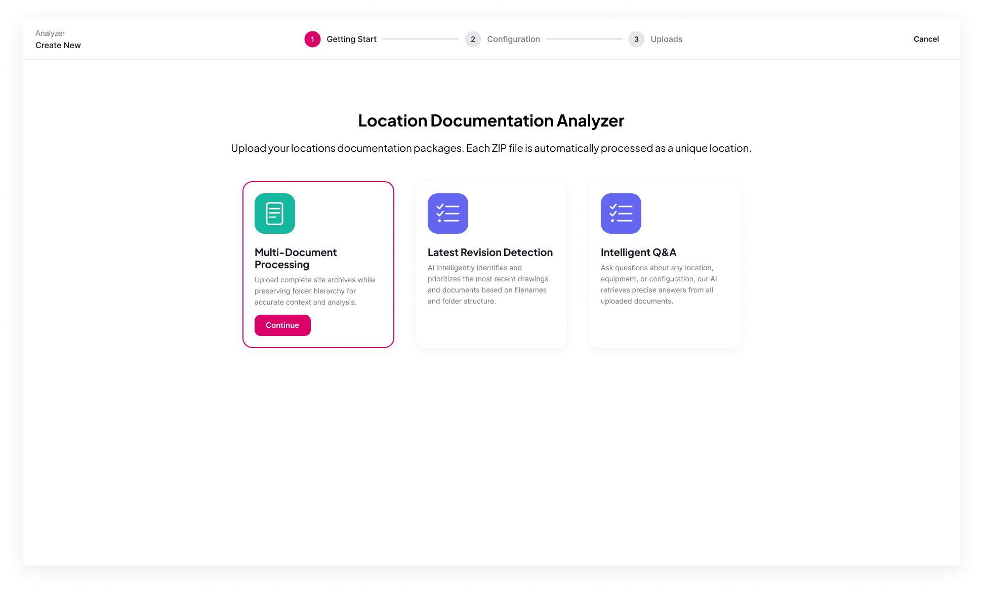 Augment Group's Location Documentation Analyzer, choosing an extraction method