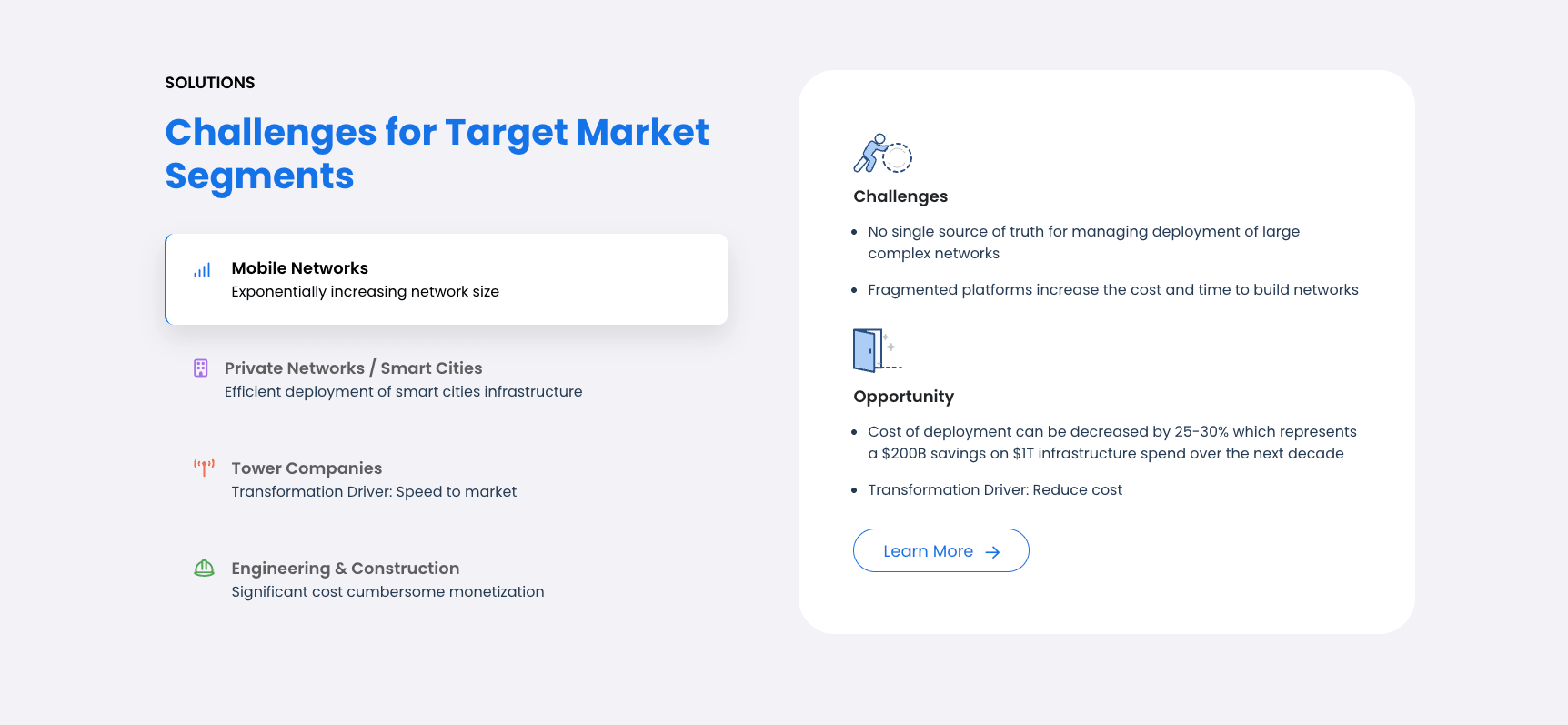 Fieldforce website market segments section