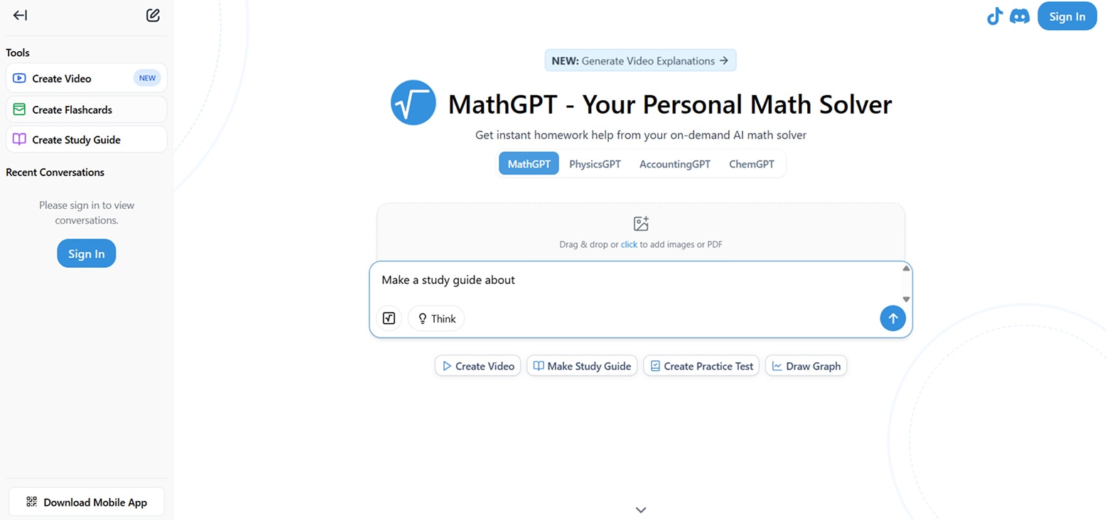 MathGPT product before the redesign concept, second screen