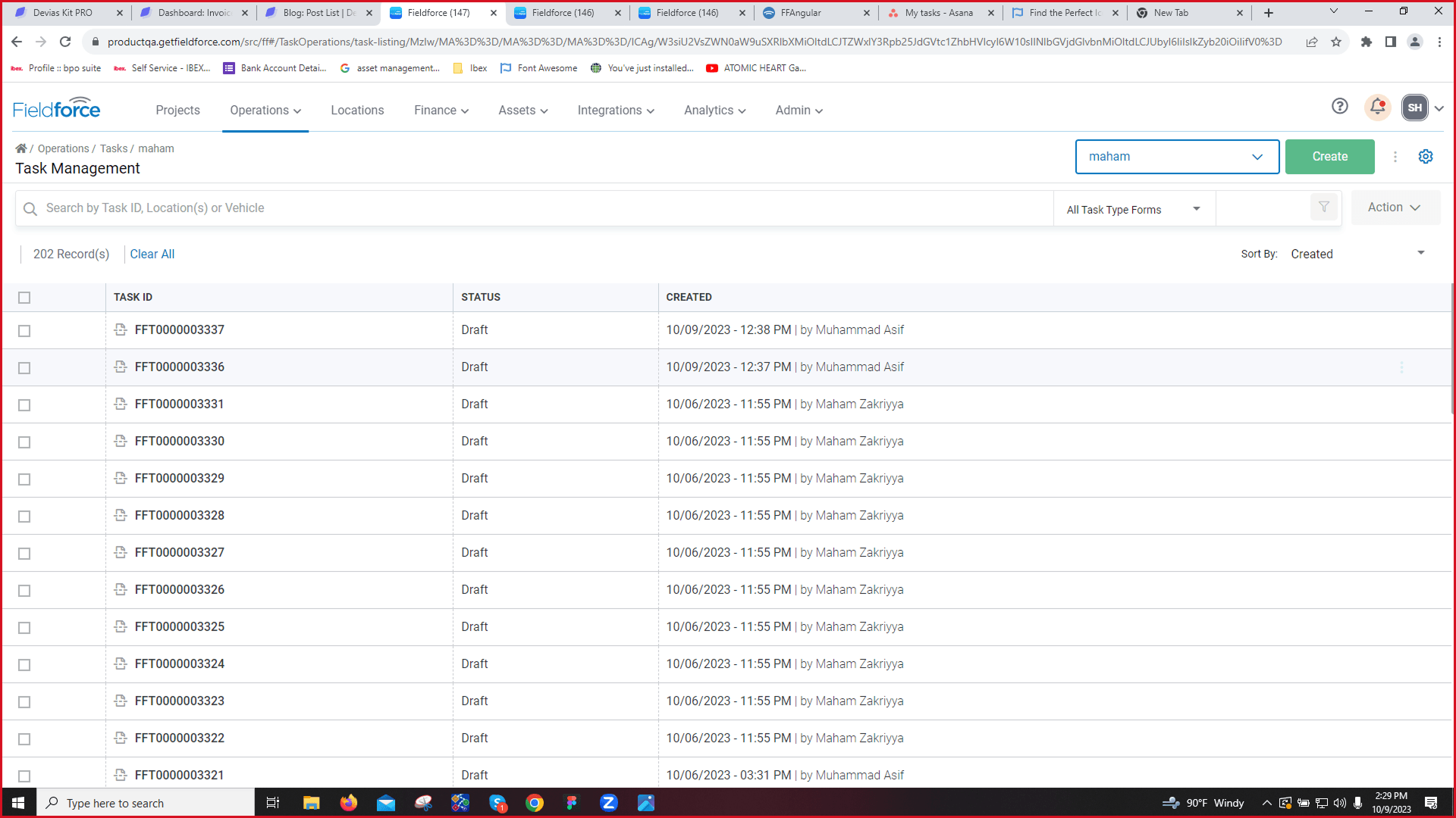 Fieldforce platform UI before the redesign, second screen