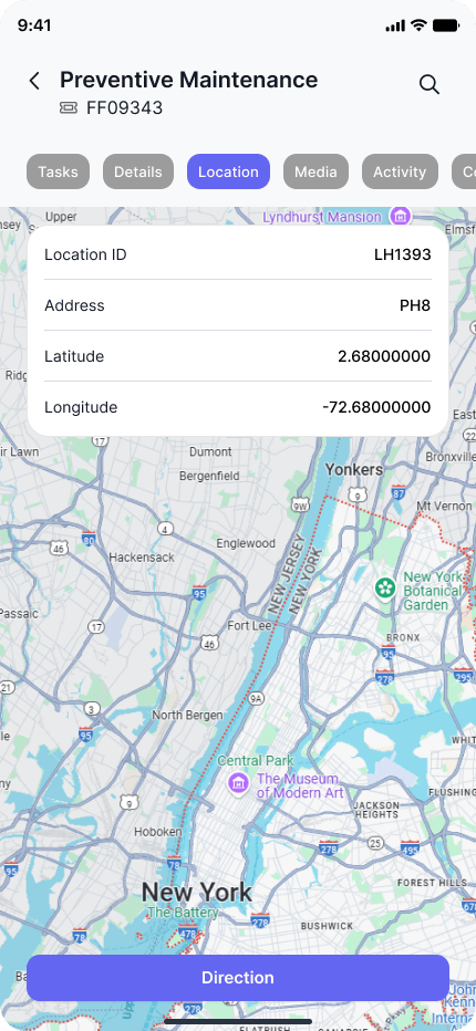 Fieldforce mobile ticket location screen