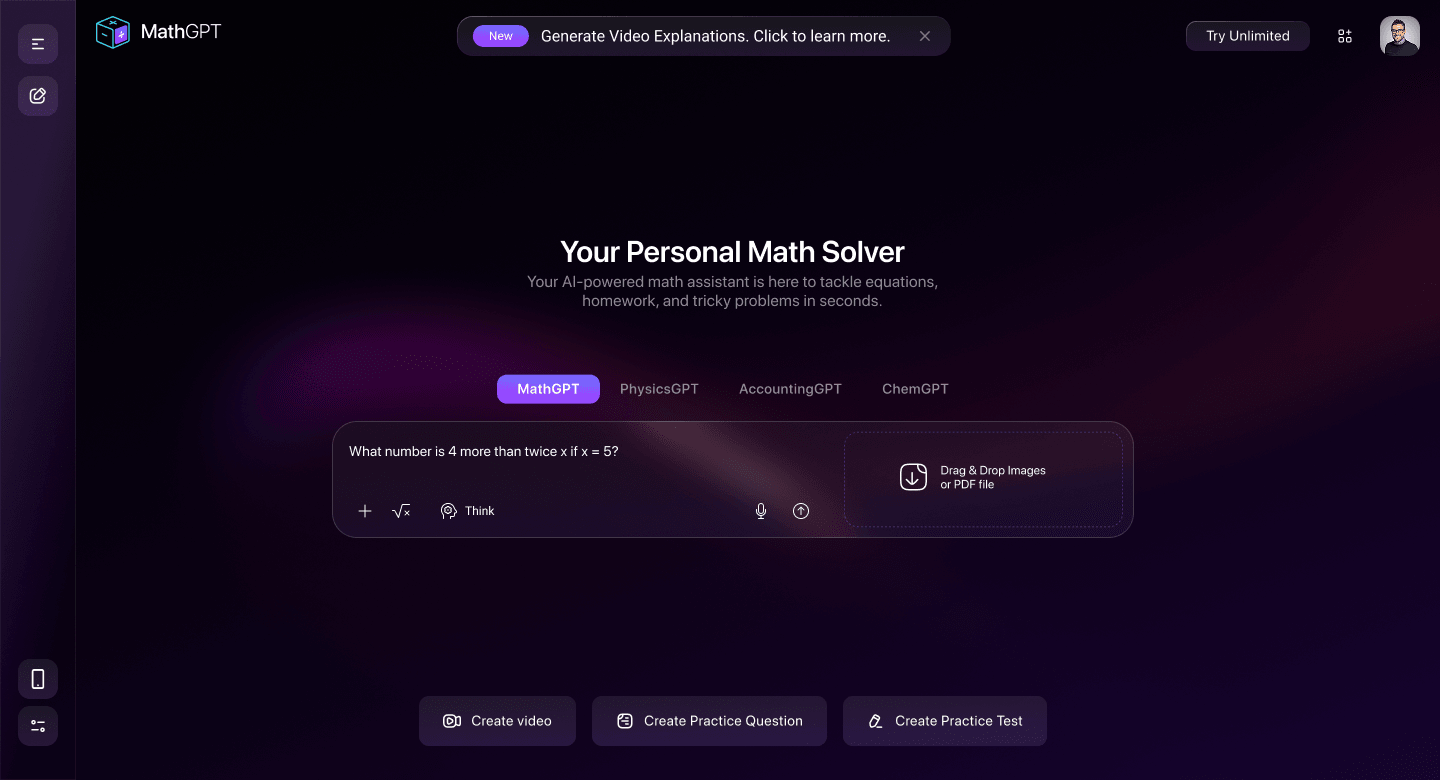 MathGPT landing and prompt experience, design concept