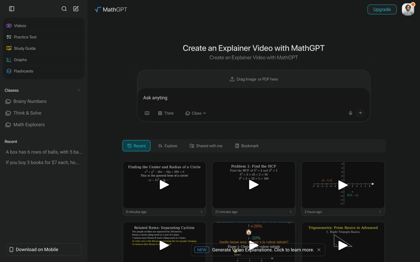 MathGPT video explanation tool, design concept