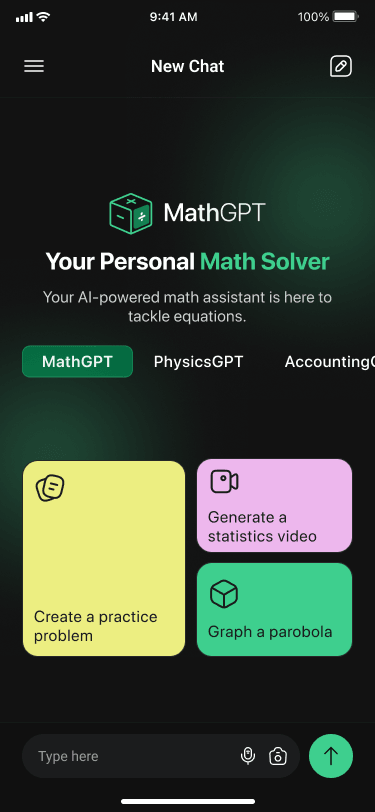 MathGPT mobile app screen, design concept
